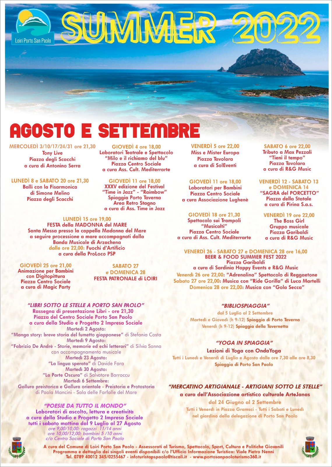 CALENDARIO EVENTI IN PROGRAMMA PER IL MESE DI AGOSTO E SETTEMBRE