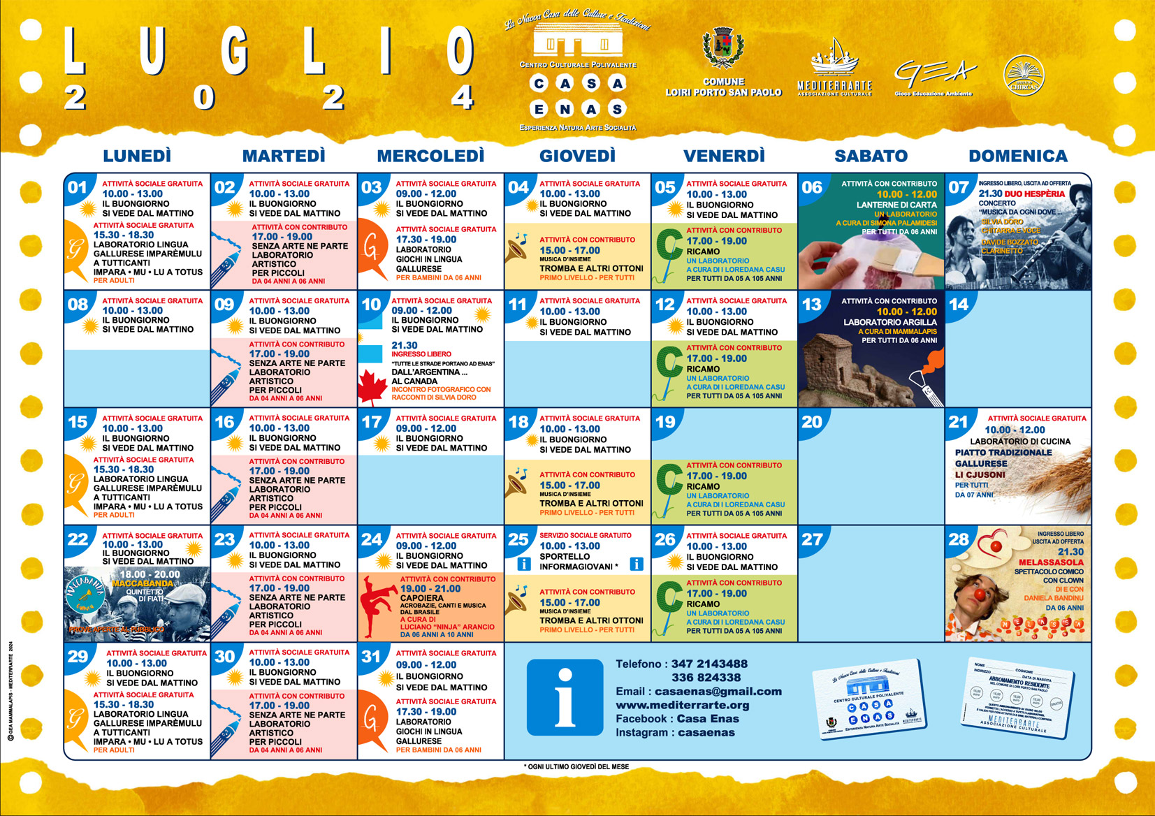Calendario Casa Enas Luglio 2024