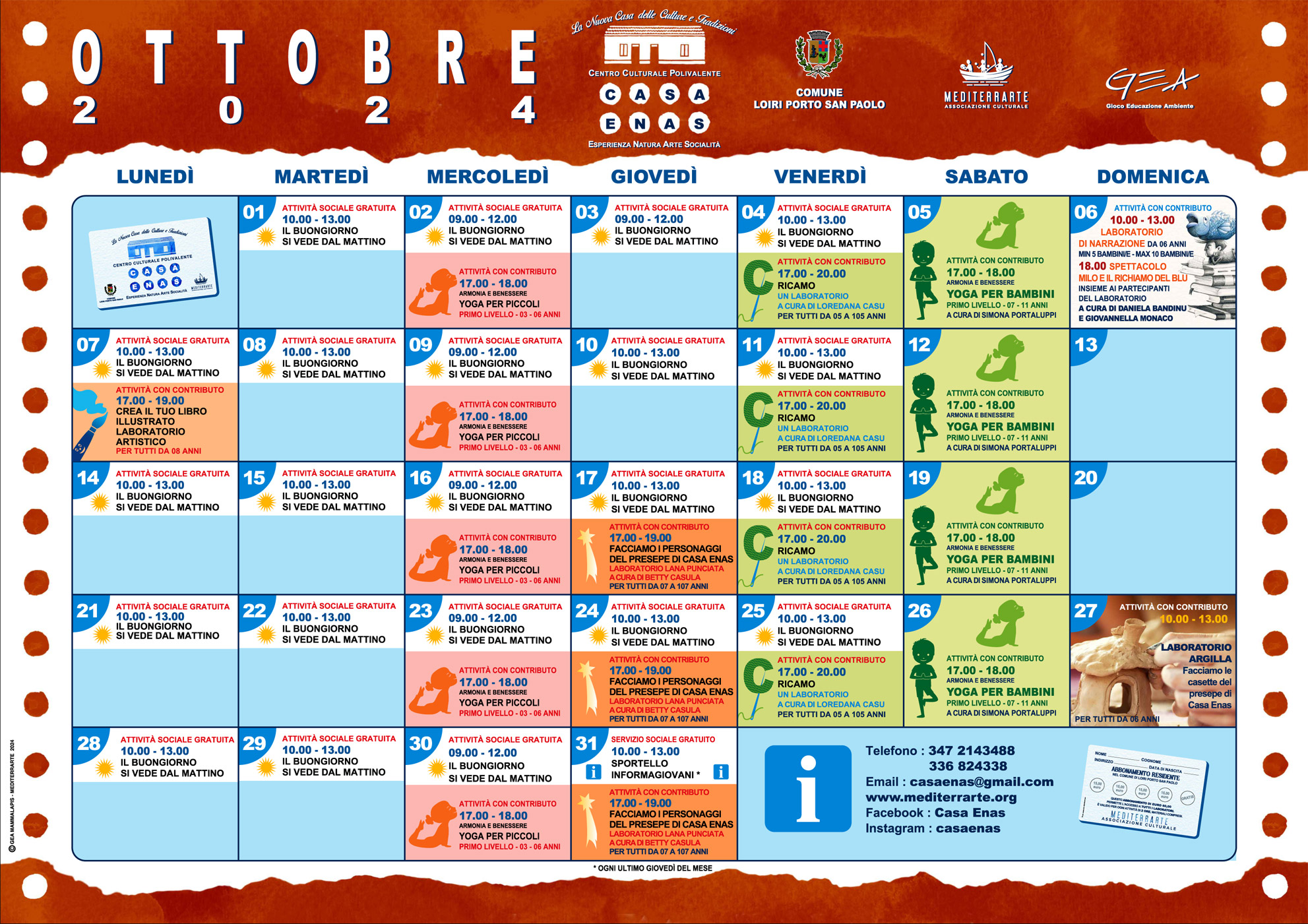 Calendario Casa Enas Ottobre 2024