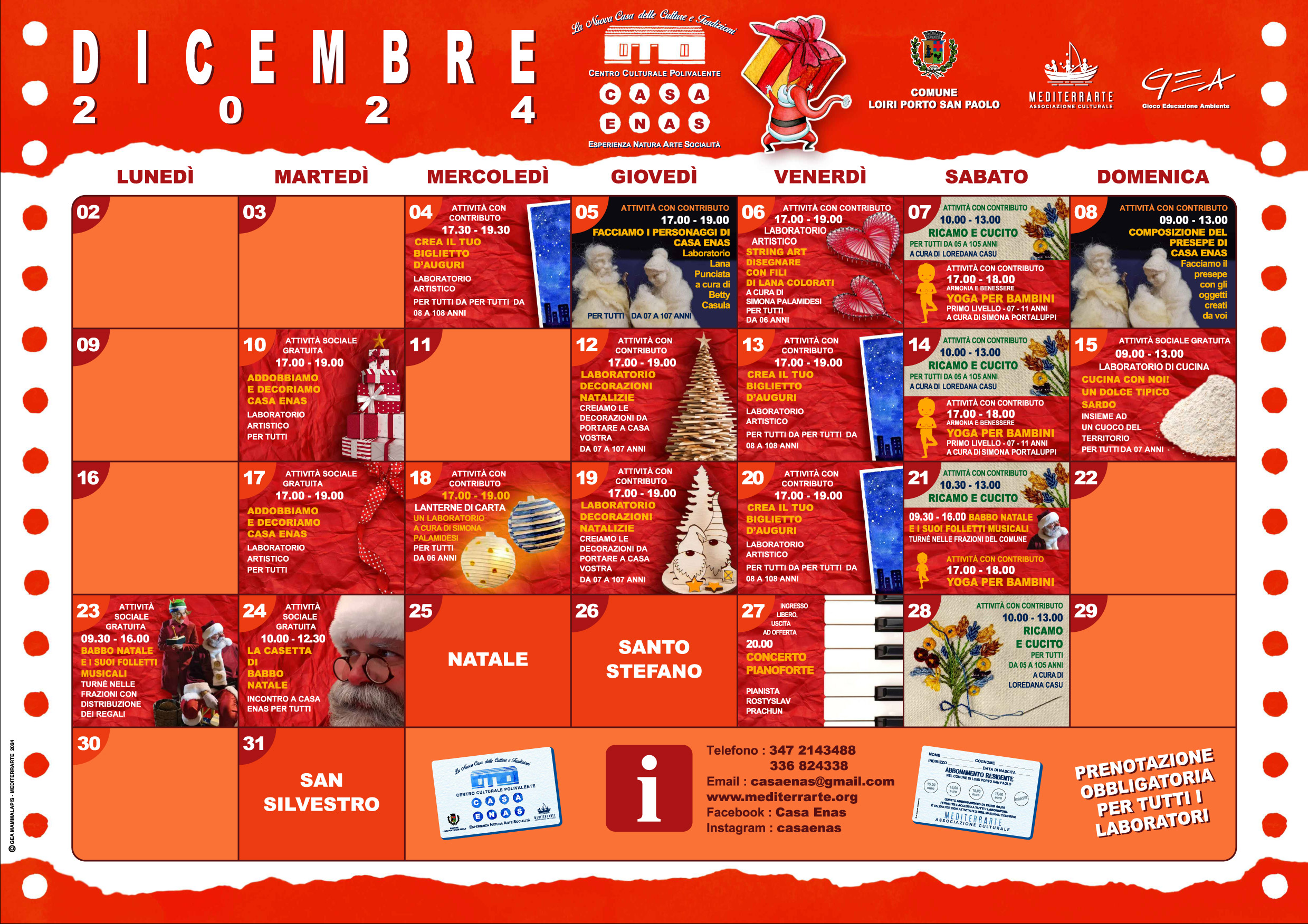 Calendario Casa Enas Dicembre 2024
